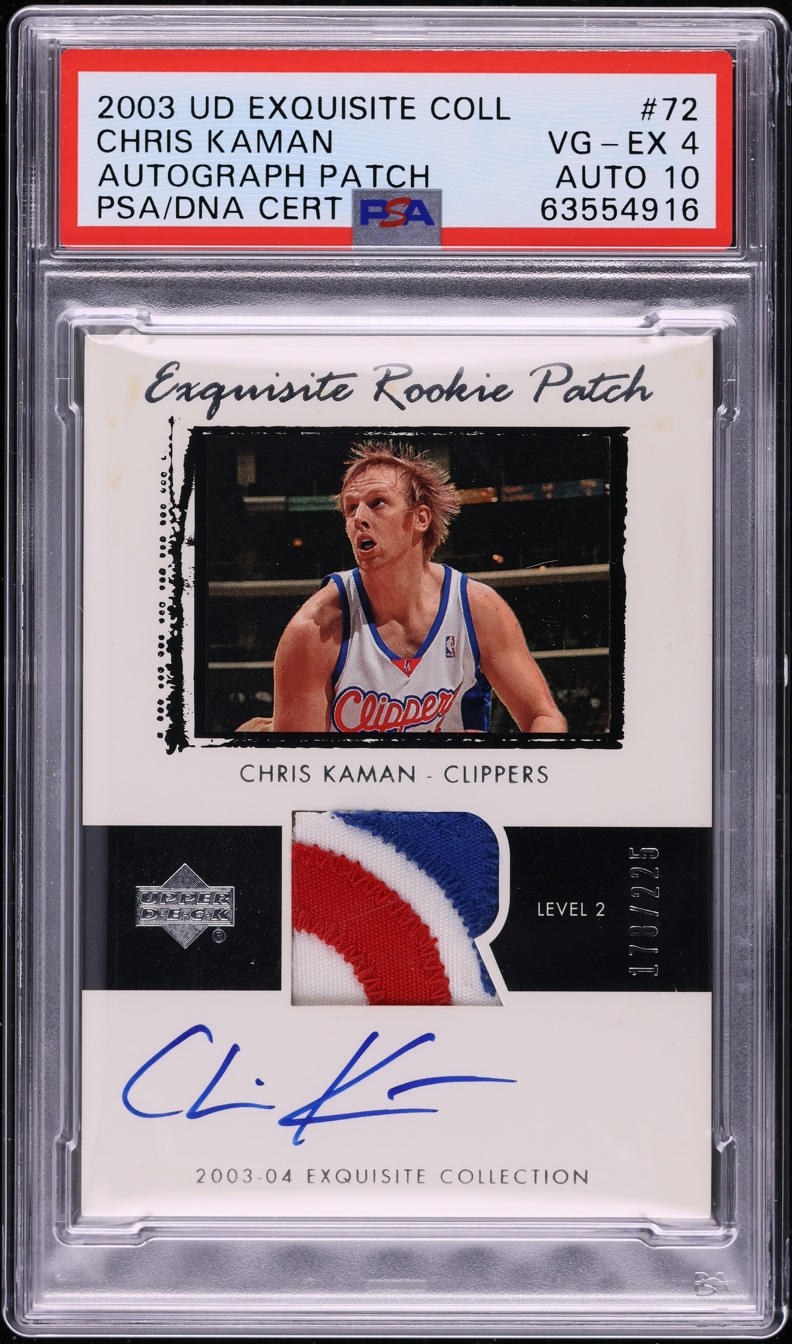 2003 Exquisite Collection Chris Kaman ROOKIE PATCH AUTO DNA 10 /225 #72 PSA 4 VGEX