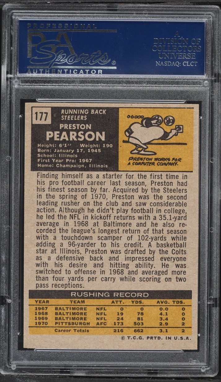 1971 Topps Football Preston Pearson ROOKIE #177 PSA 7 NRMT