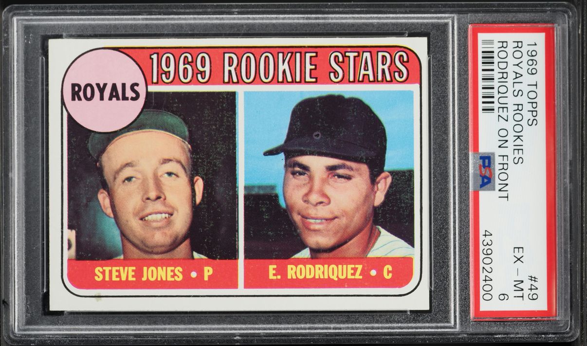 1969 Topps Steve Jones Eliseo Rodriguez ROOKIE, ON FRONT #49 PSA 6 EXMT