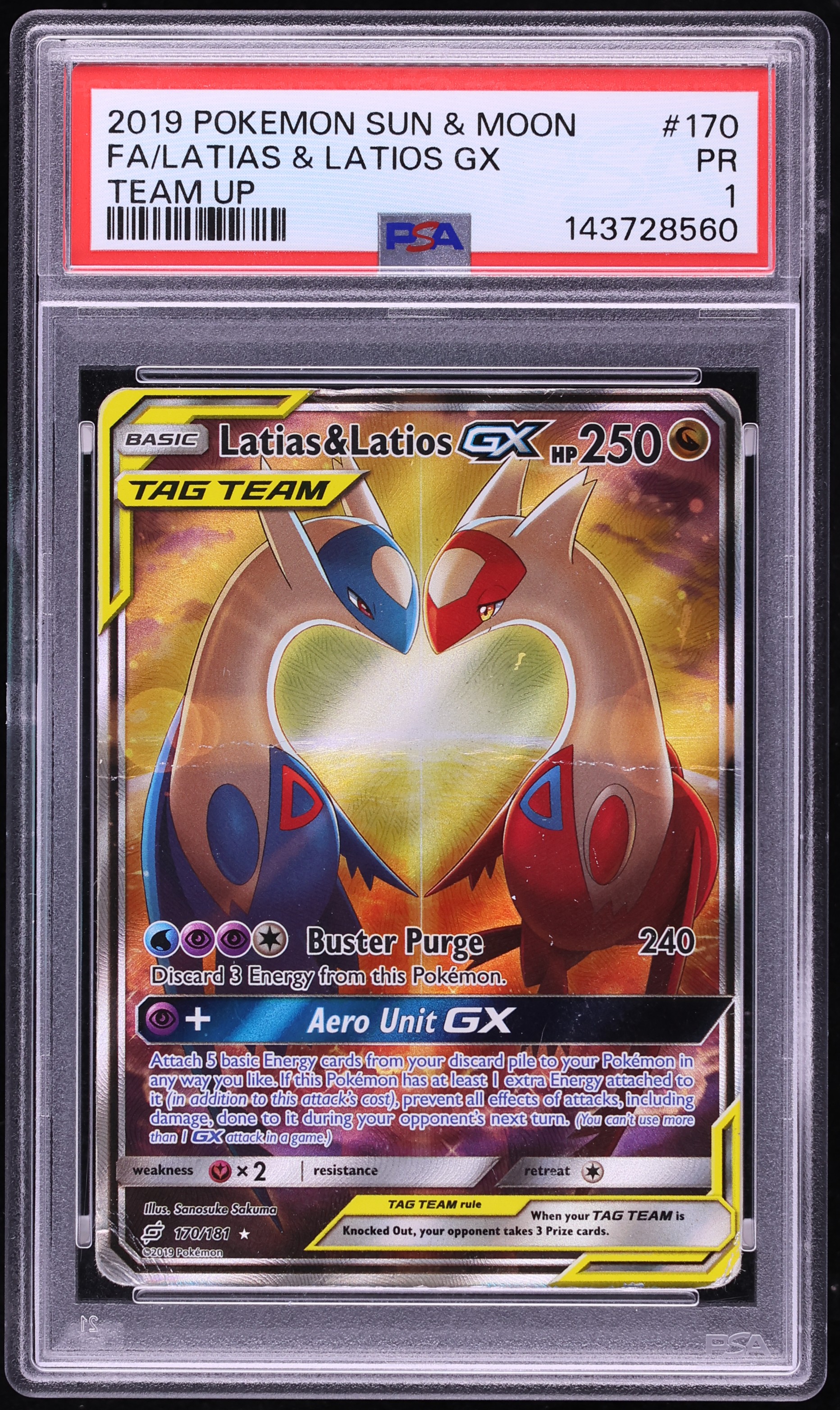 2019 Pokemon Sun & Moon Team Up Full Art Latias & Latios GX #170 PSA 1 PR