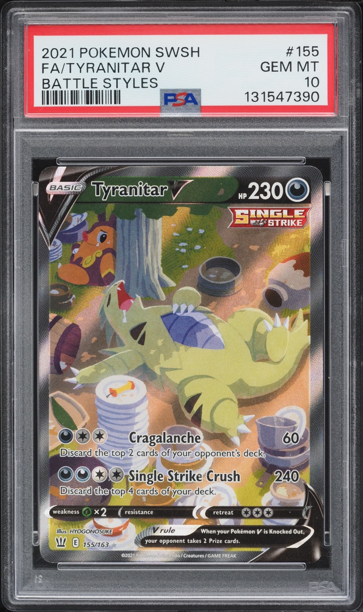 2021 Pokemon Sword & Shield Battle Styles Alt Art Tyranitar V #155 PSA 10 GEM MINT