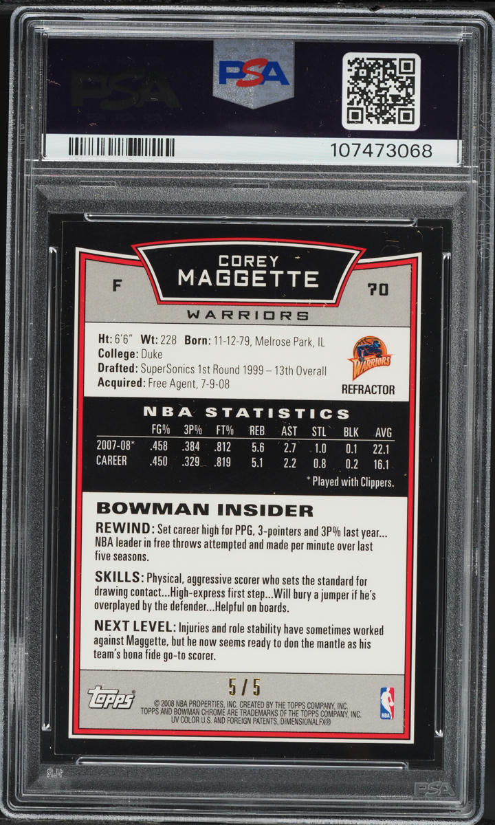 2008 Bowman Chrome Red Refractor Corey Maggette 5/5 #70 PSA 7 NRMT - Photo 2