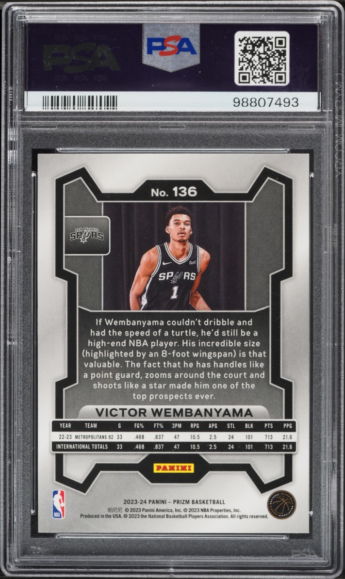 2023 Panini Prizm Victor Wembanyama ROOKIE #136 PSA 10 GEM MINT
