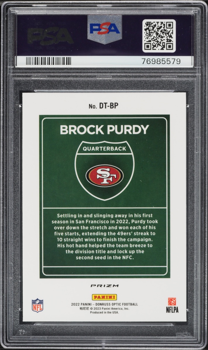 2022 Donruss Optic Downtown Brock Purdy ROOKIE #DT-BP PSA 9 MINT