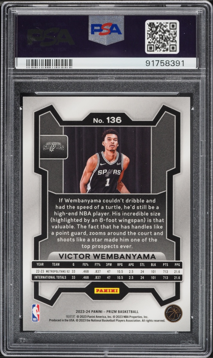 2023 Panini Prizm Victor Wembanyama ROOKIE #136 PSA 10 GEM MINT