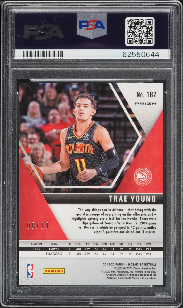 2019 Panini Mosaic Gold Trae Young /10 #182 PSA 10 GEM MINT