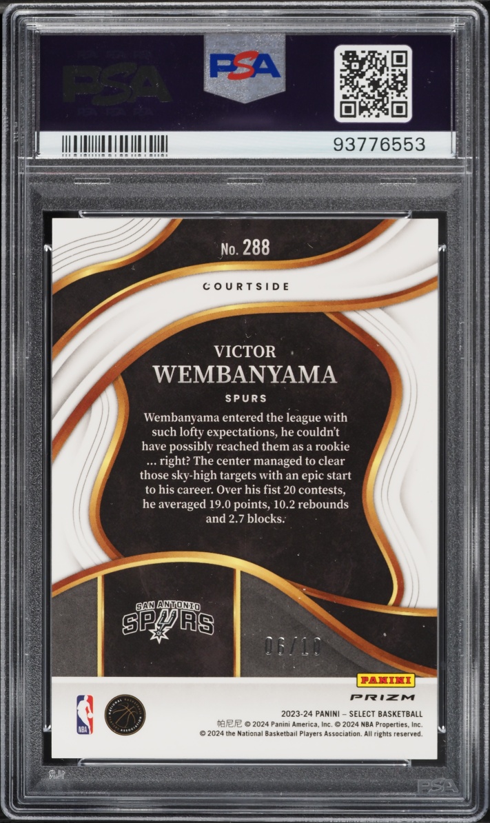 2023 Select Courtside Gold Disco Victor Wembanyama ROOKIE /10 #288 PSA 10 GEM MINT