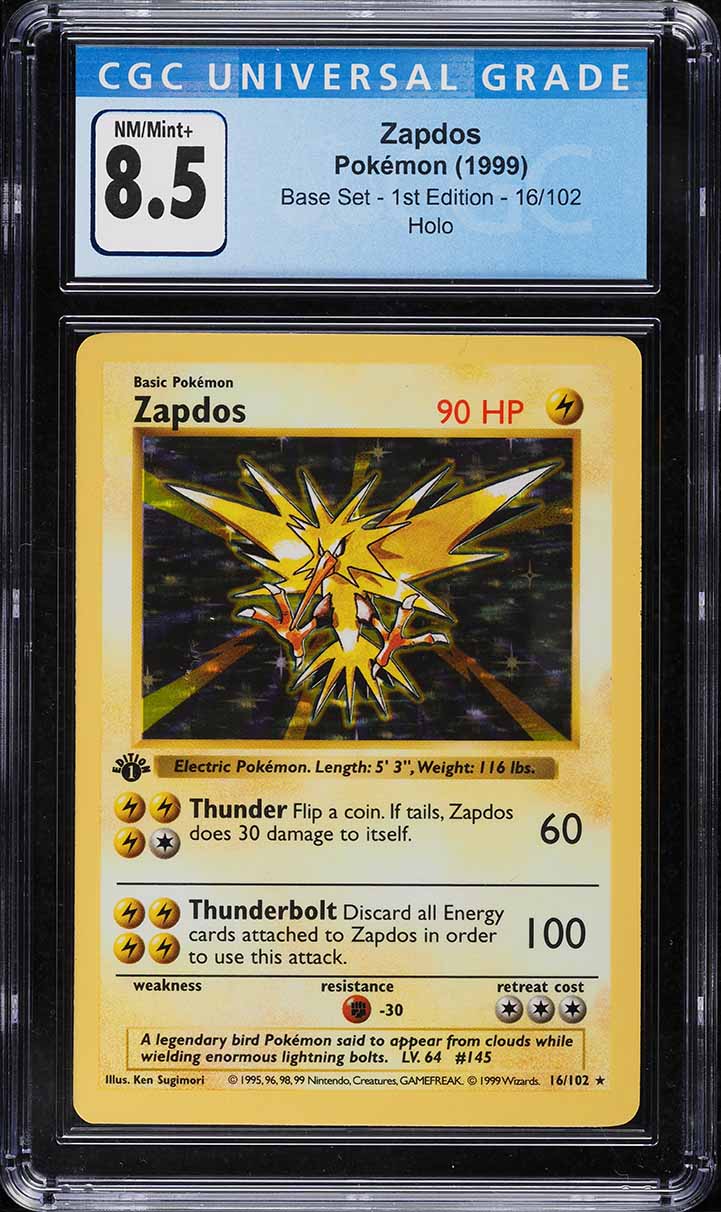 1999 Pokemon Base Set Shadowless 1st Edition Holo Zapdos #16 CGC 8.5 NM-MT+