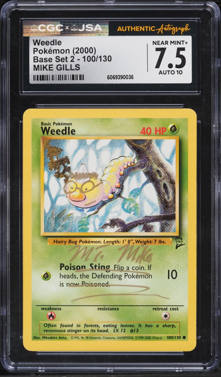 2000 Pokemon Base Set 2 Weedle Mike Gills AUTO #100 JSA CGC 7.5 NRMT+