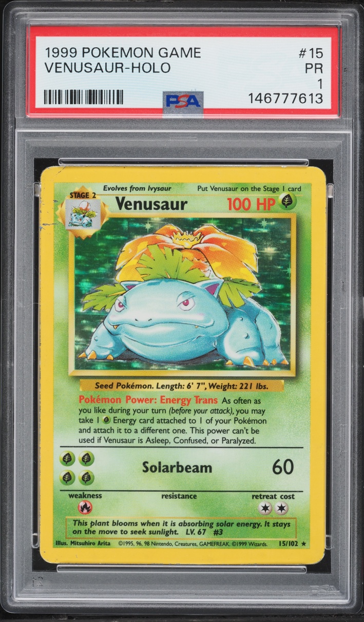 1999 Pokemon Base Set Holo Venusaur #15 PSA 1 PR