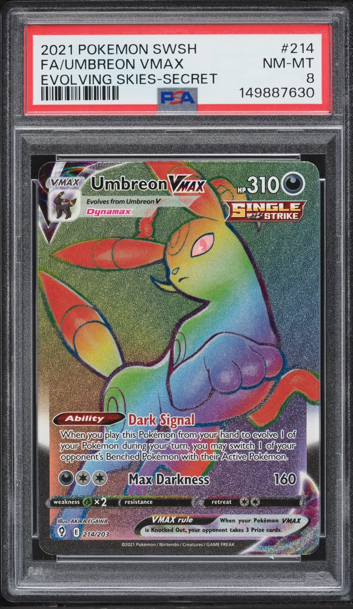 2021 Pokemon Sword & Shield Evolving Skies Rainbow Rare Umbreon VMAX #214 PSA 8 NM-MT