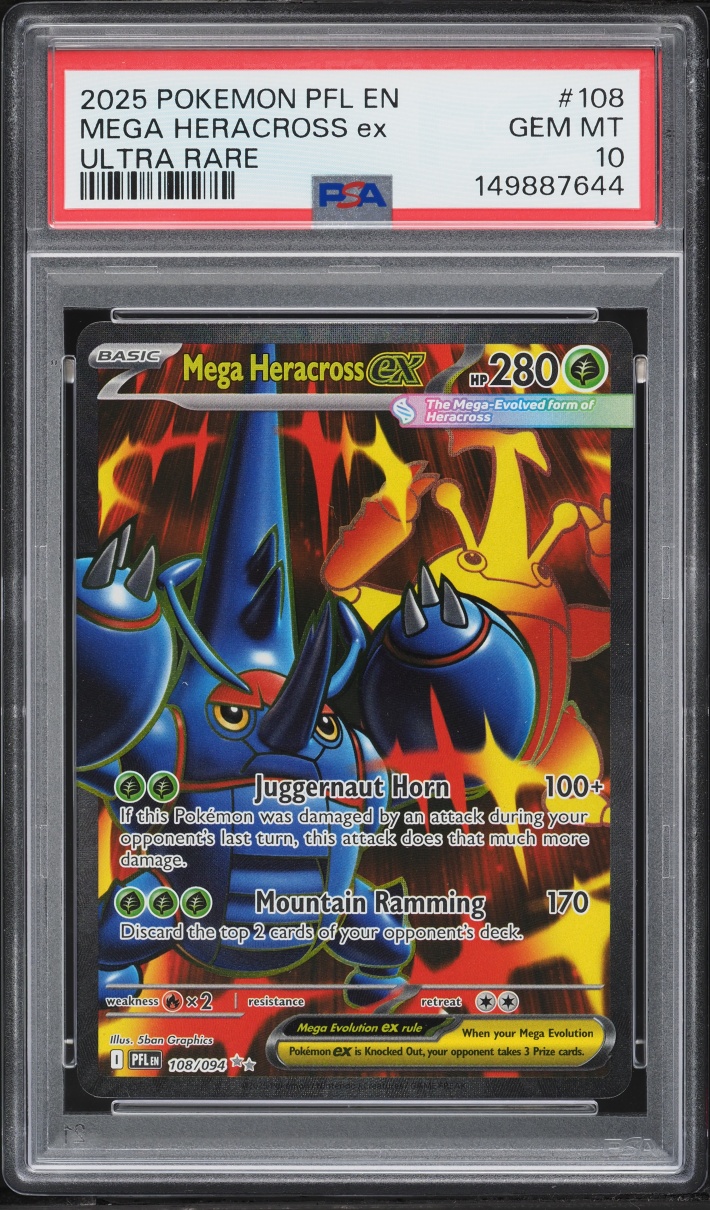 2025 Pokemon Mega Evolution Phantasmal Flames Full Art Mega Heracross Ex #108 PSA 10 GEM MINT