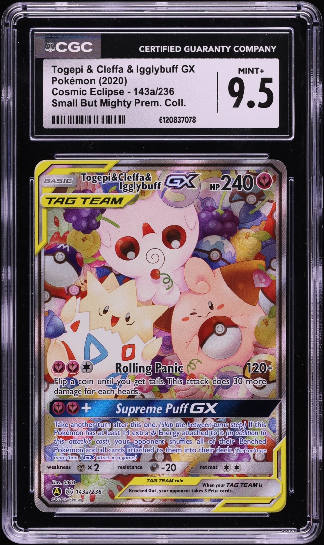 2020 Pokemon SM Cosmic Eclipse Alt Art Togepi & Cleffa & Igglybuff GX #143a CGC 9.5 MINT+