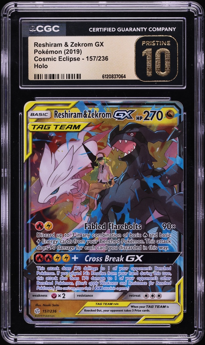 2019 Pokemon Sun & Moon Cosmic Eclipse Reshiram & Zekrom GX #157 CGC 10 PRISTINE