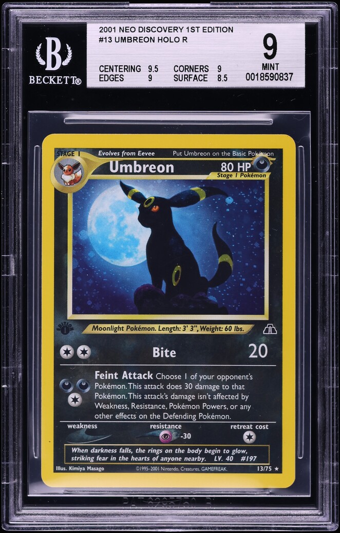 2001 Pokemon Neo Discovery 1st Edition Holo Umbreon #13 BGS 9 MINT