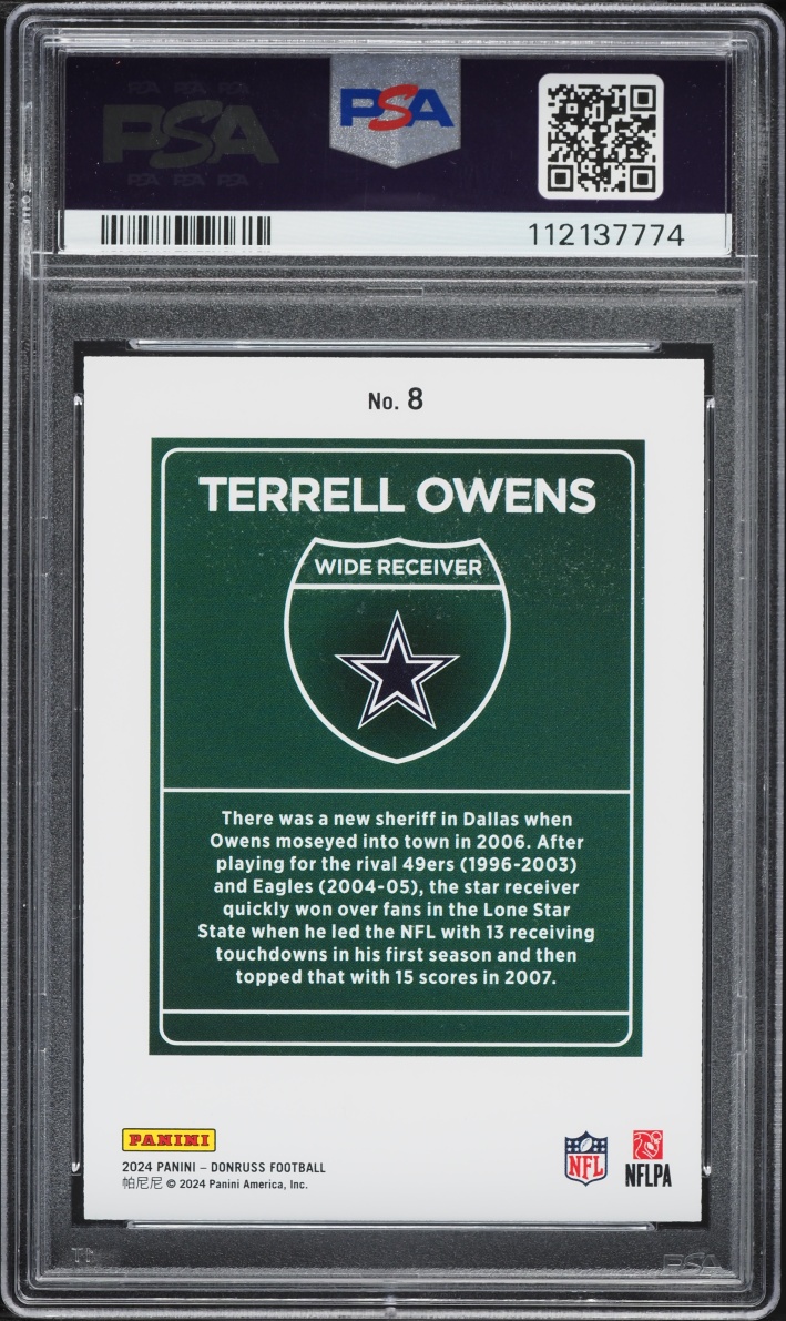2024 Donruss Downtown Terrell Owens #8 PSA 10 GEM MINT