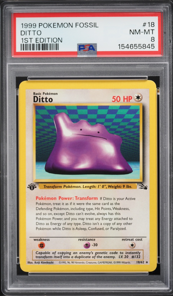 1999 Pokemon Fossil 1st Edition Ditto #18 PSA 8 NM-MT