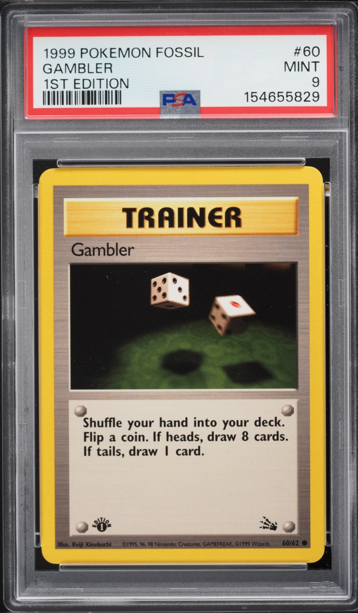 1999 Pokemon Fossil 1st Edition Gambler #60 PSA 9 MINT