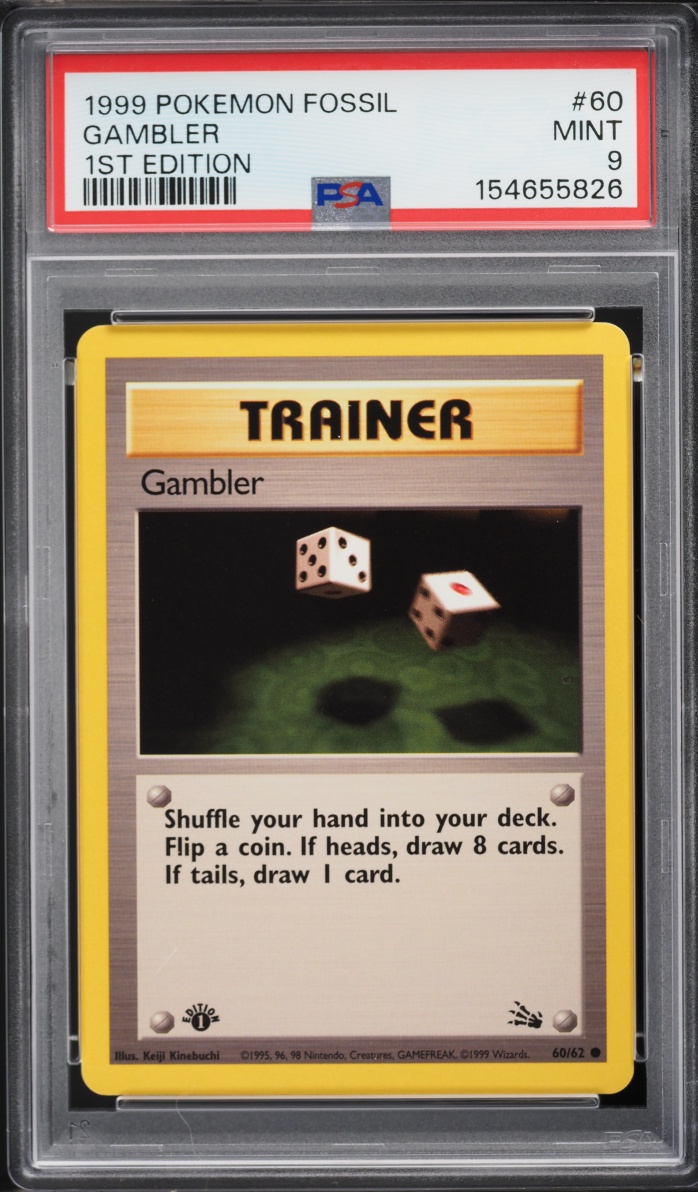 1999 Pokemon Fossil 1st Edition Gambler #60 PSA 9 MINT
