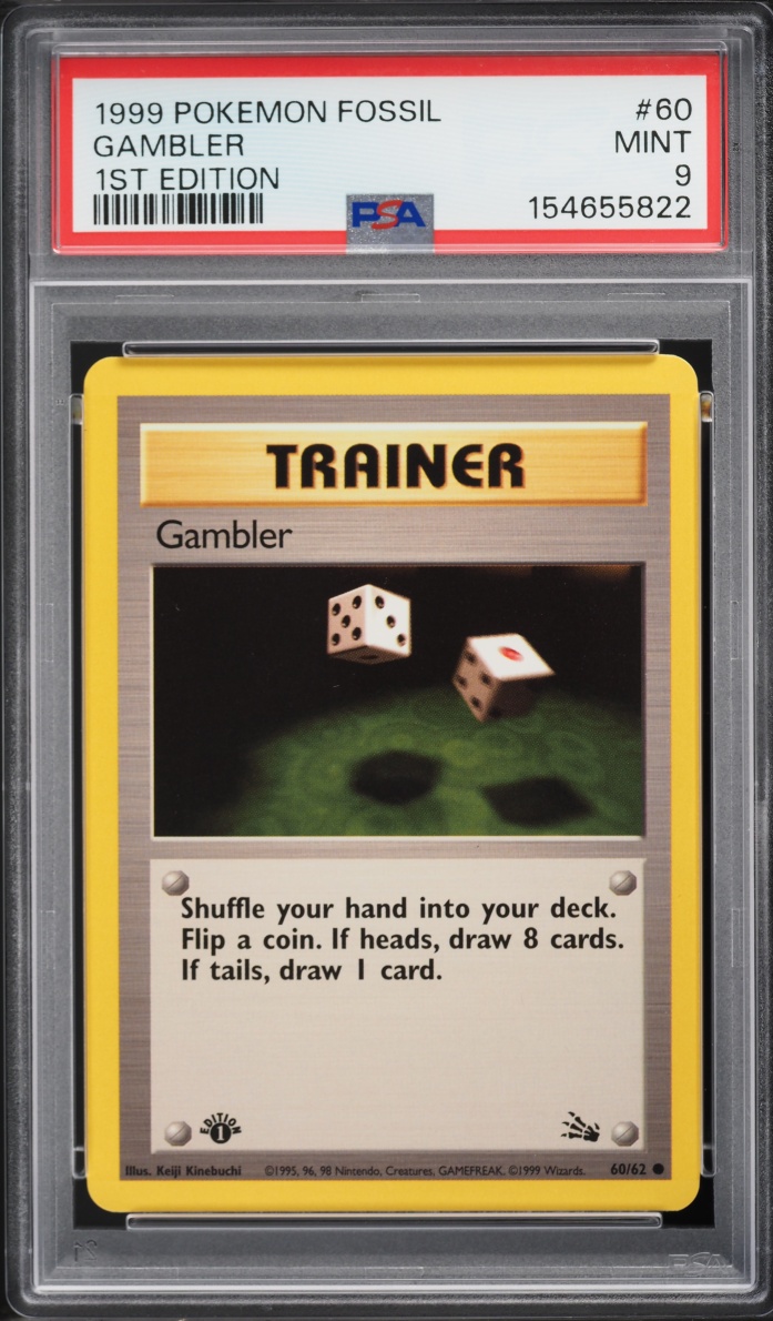 1999 Pokemon Fossil 1st Edition Gambler #60 PSA 9 MINT