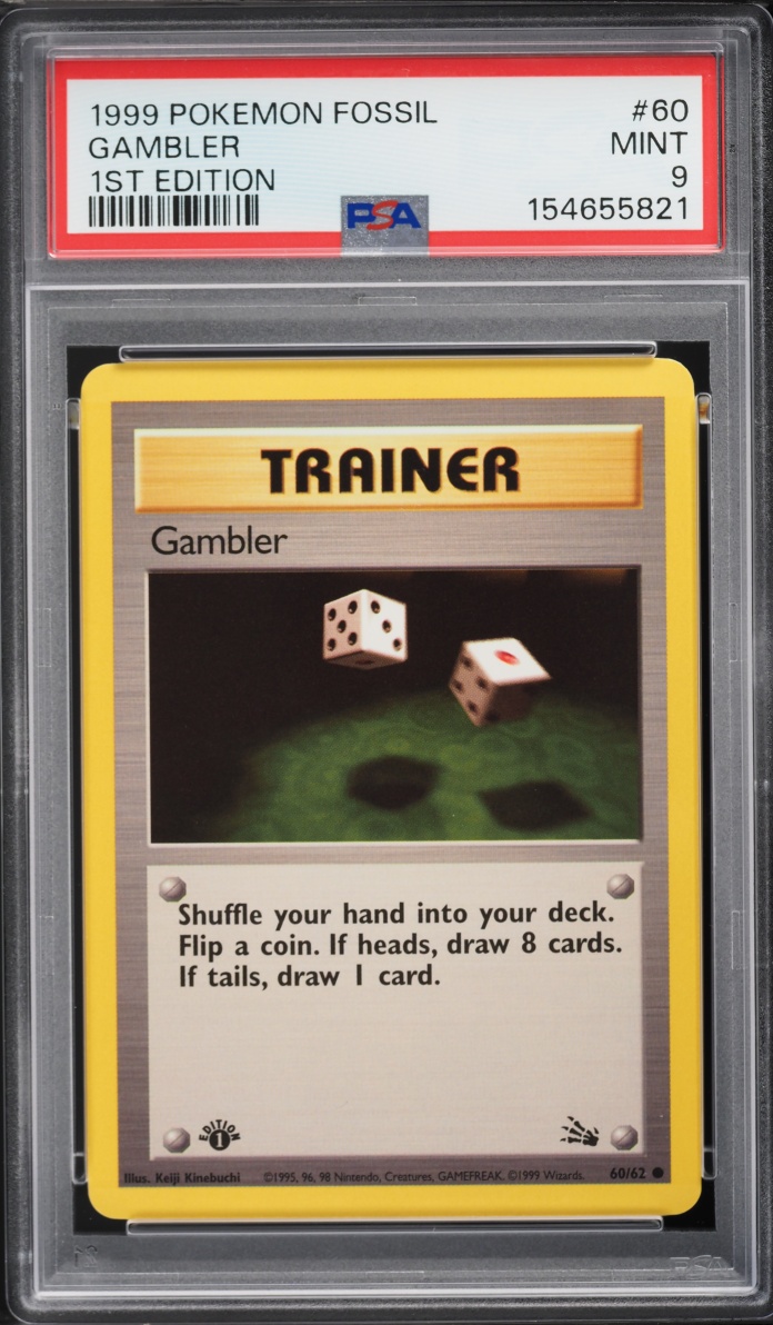 1999 Pokemon Fossil 1st Edition Gambler #60 PSA 9 MINT
