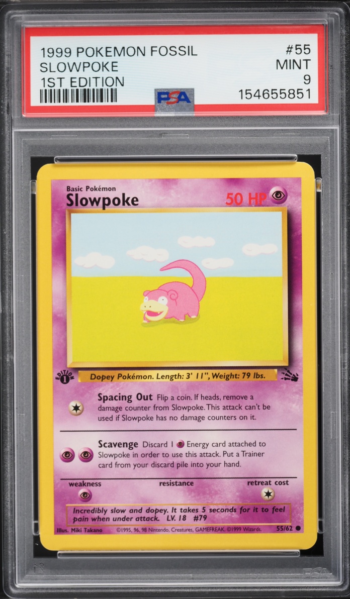 1999 Pokemon Fossil 1st Edition Slowpoke #55 PSA 9 MINT