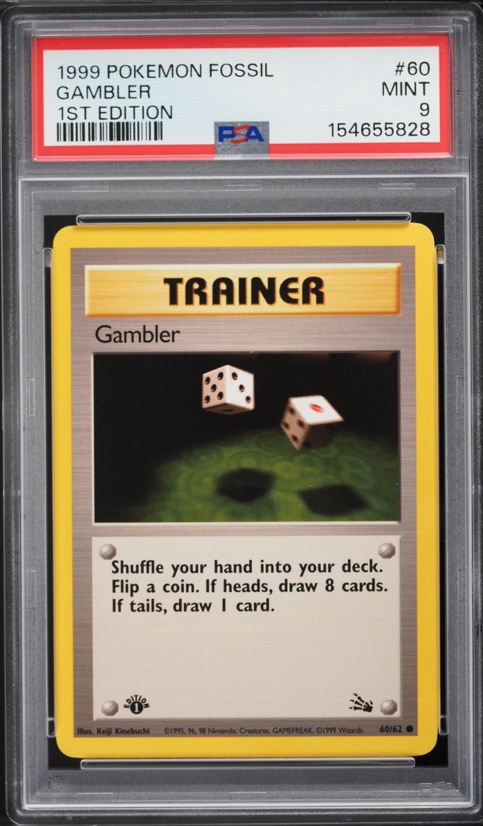 1999 Pokemon Fossil 1st Edition Gambler #60 PSA 9 MINT
