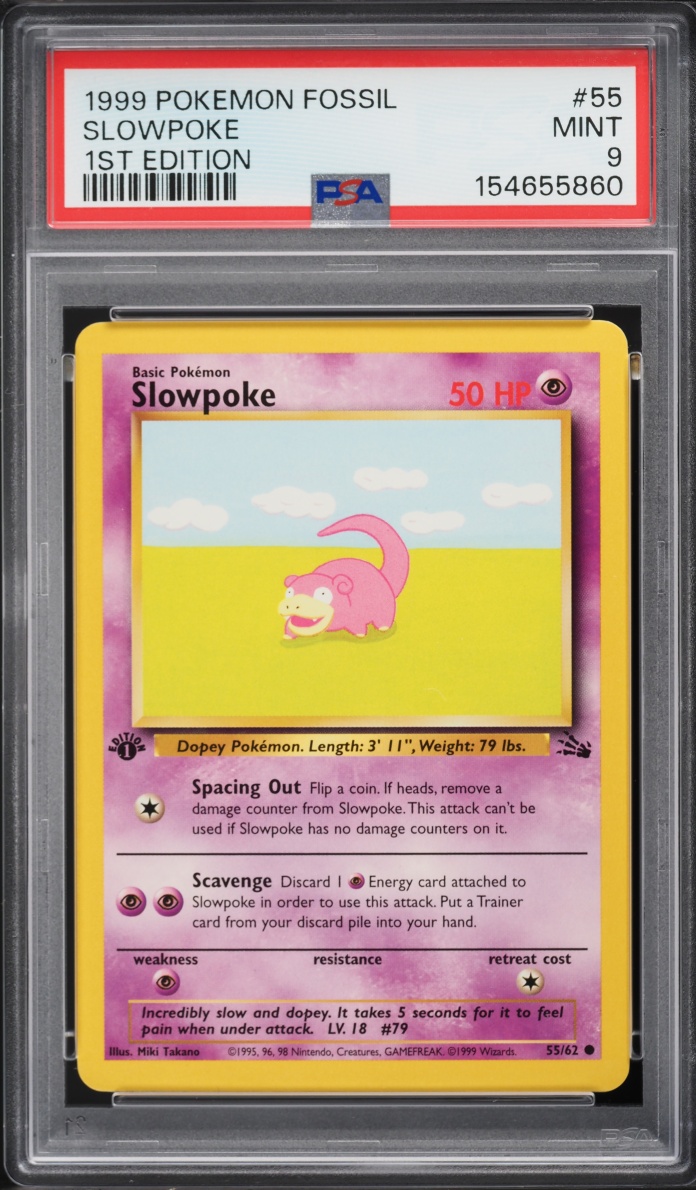 1999 Pokemon Fossil 1st Edition Slowpoke #55 PSA 9 MINT