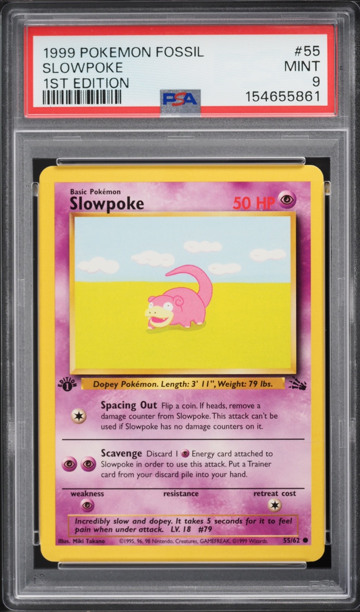 1999 Pokemon Fossil 1st Edition Slowpoke #55 PSA 9 MINT