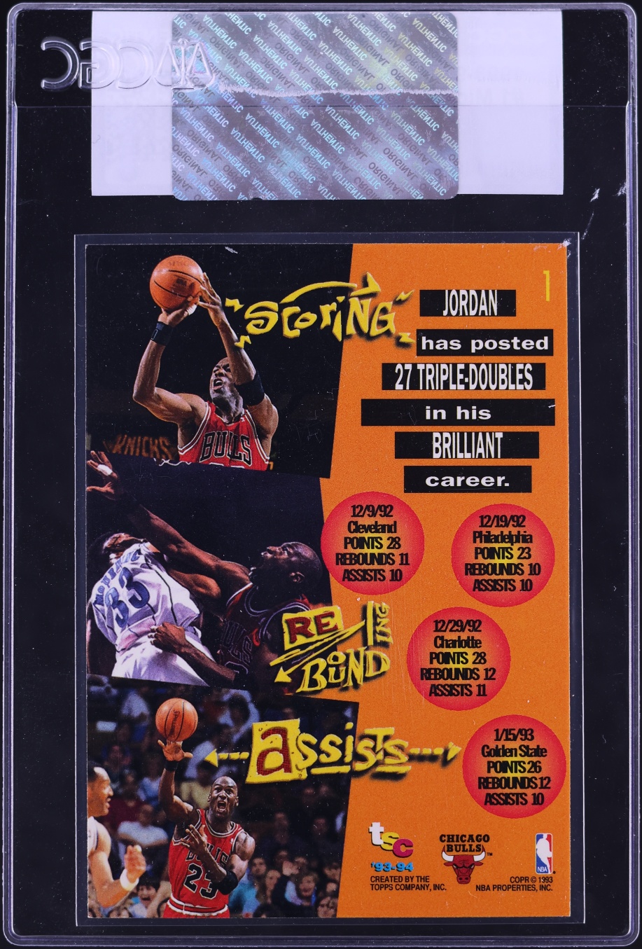 1993 Stadium Club Basketball Michael Jordan #1 CGC AUTH