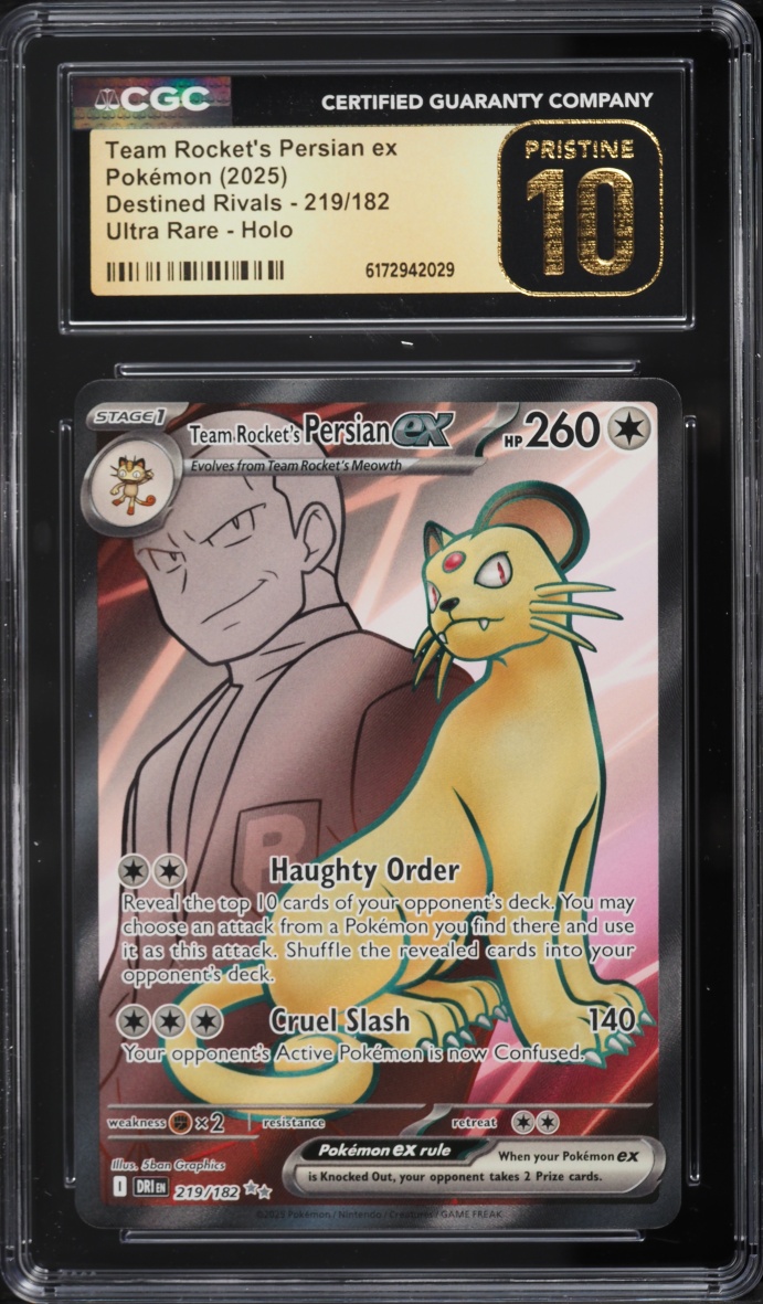 2025 Pokemon SV Destined Rivals Full Art Team Rocket's Persian ex #219 CGC 10 PRISTINE