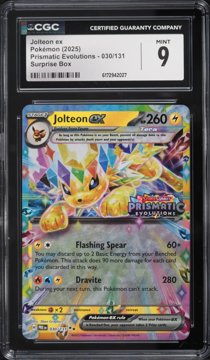 2025 Pokemon Scarlet & Violet Prismatic Evolutions Surprise Box Holo Jolteon Ex #30 CGC 9 MINT