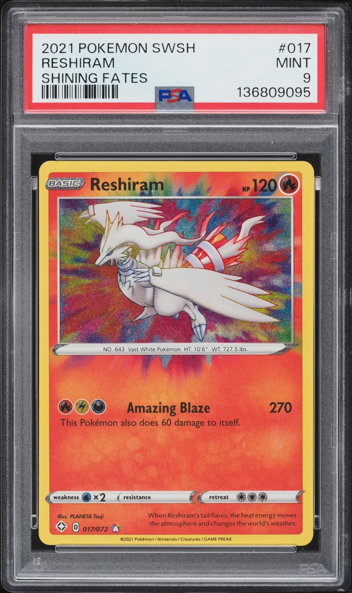 2021 Pokemon Sword & Shield Shining Fates Amazing Rare Reshiram #17 PSA 9 MINT