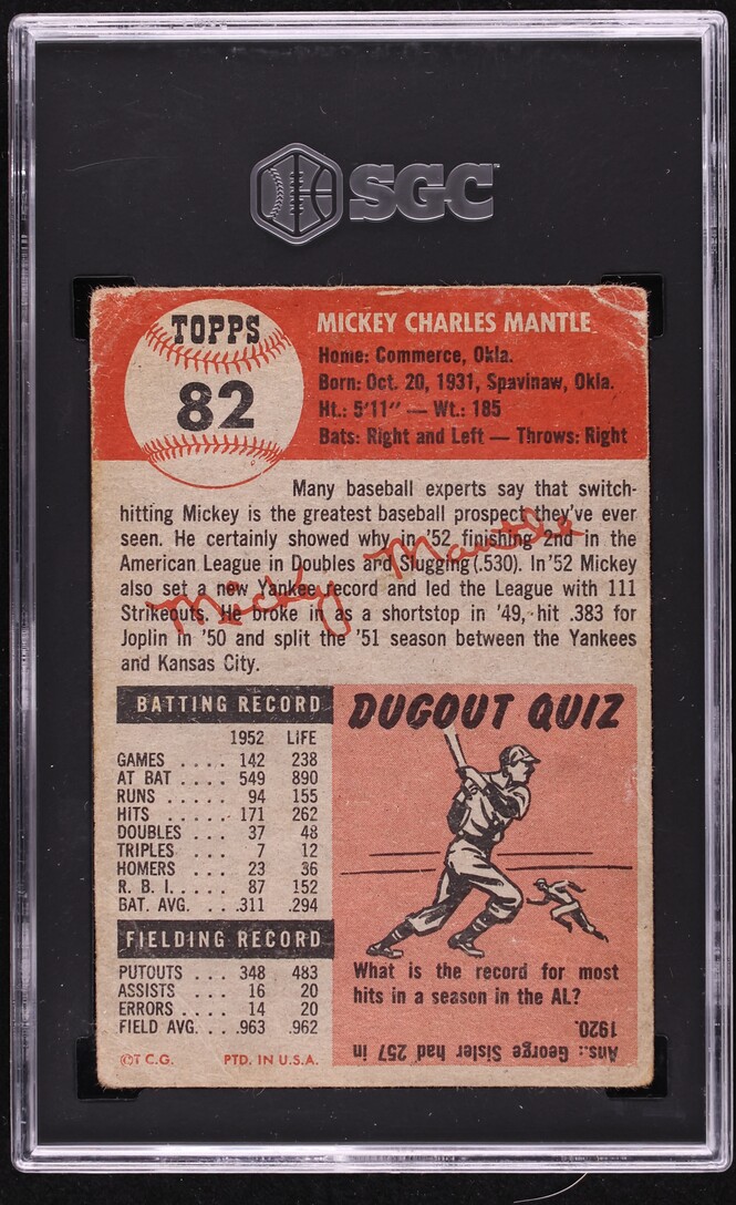 1953 Topps Mickey Mantle #82 SGC 1.5 FR