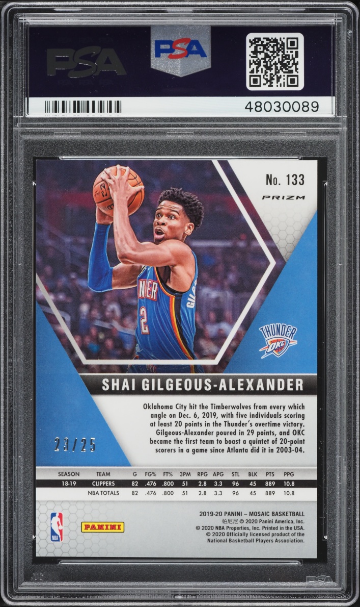 2019 Panini Mosaic Orange Fluorescent Shai Gilgeous-Alexander /25 #133 PSA 9 MINT