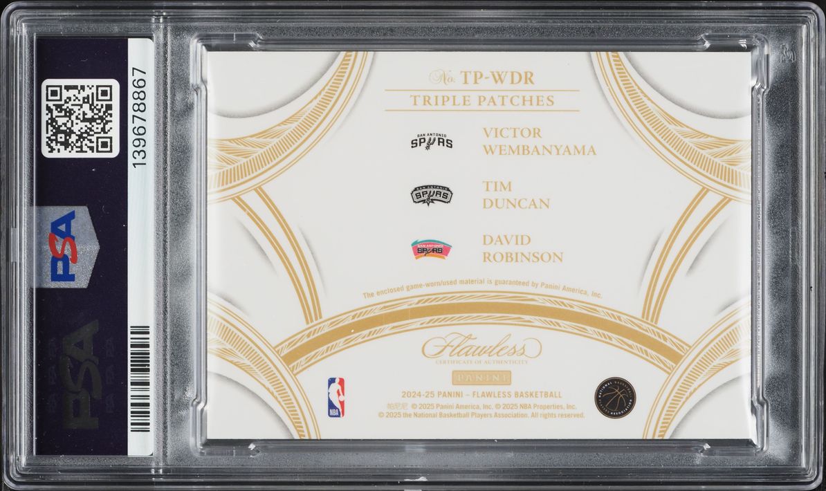 2024 Panini Flawless Triple Ruby Wembanyama Robinson Duncan PATCH 1/15 #TP-WDR PSA 9 MINT
