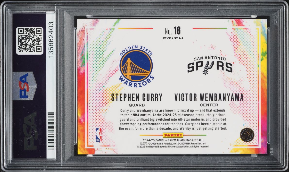2024 Panini Prizm Black Color Blast Dual Stephen Curry & Victor Wembanyama #16 PSA 10 GEM MINT