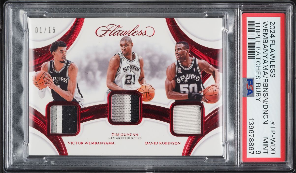 2024 Panini Flawless Triple Ruby Wembanyama Robinson Duncan PATCH 1/15 #TP-WDR PSA 9 MINT