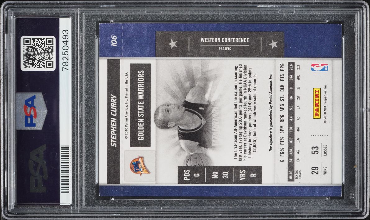 2009 Playoff Contenders Stephen Curry ROOKIE AUTO #106 PSA 7 NRMT