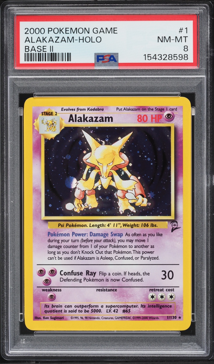 2000 Pokemon Base Set 2 Holo Alakazam #1 PSA 8 NM-MT
