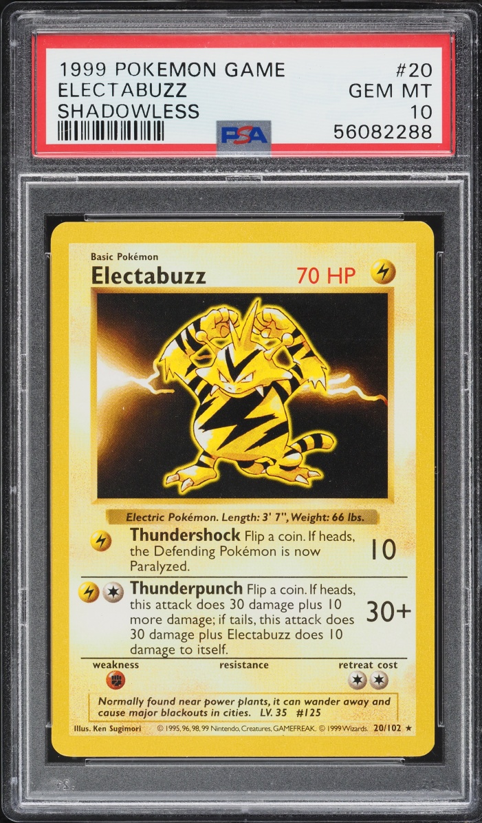 1999 Pokemon Base Set Shadowless Electabuzz #20 PSA 10 GEM MINT