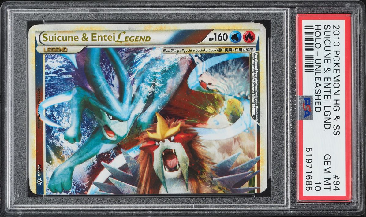 2010 Pokemon HeartGold & SoulSilver Unleashed Holo Suicune & Entei Legend #94 PSA 10 GEM MINT