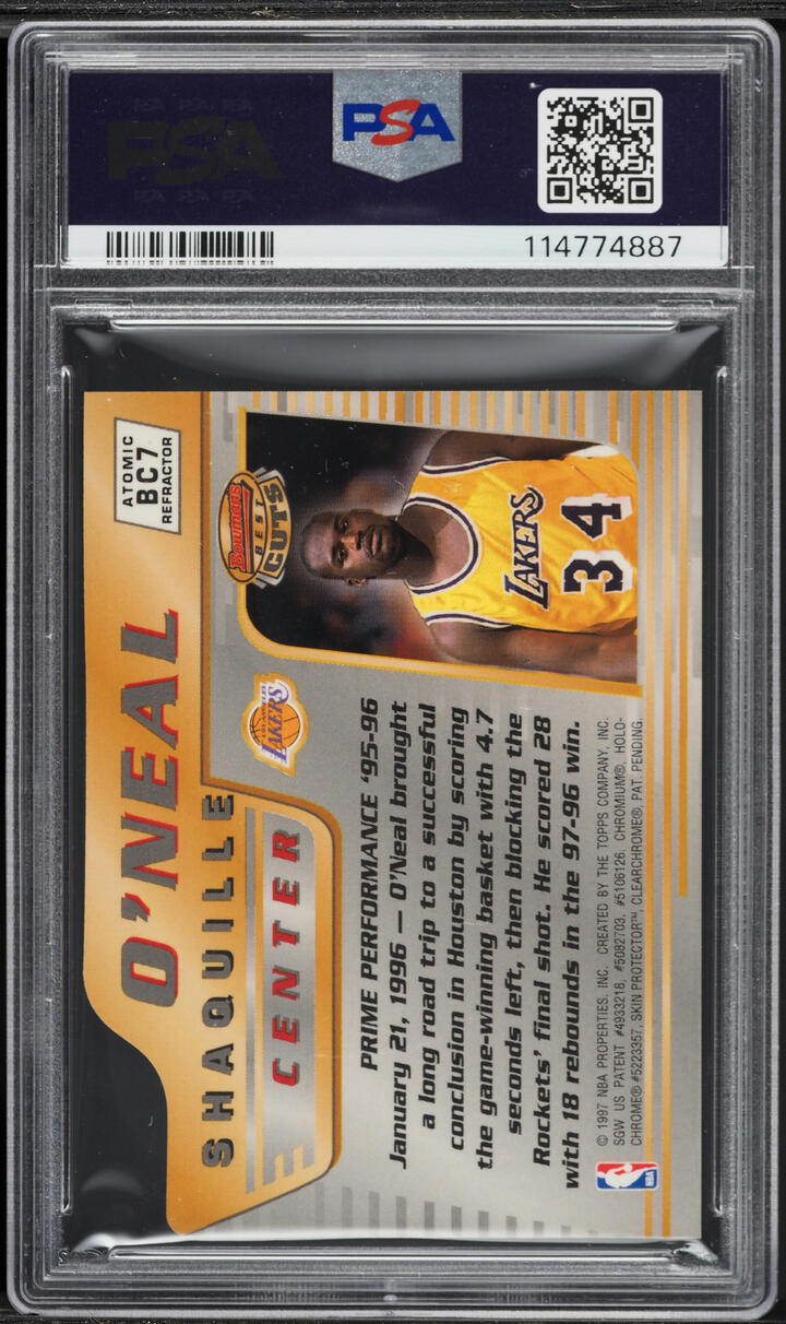 1996 Bowman's Best Cuts Atomic Refractor Shaquille O'Neal #BC7 PSA 9 MINT - Photo 2