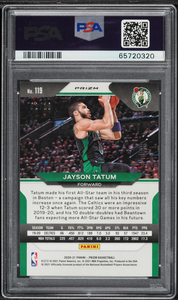 2020 Panini Prizm Gold Jayson Tatum /10 #119 PSA 9 MINT - Photo 2