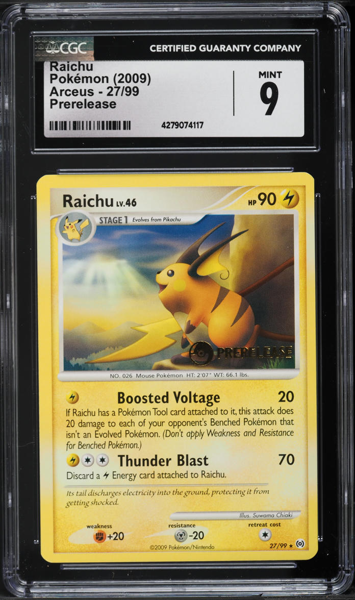 2009 Pokemon Platinum Arceus Prerelease Raichu #27 CGC 9 MINT
