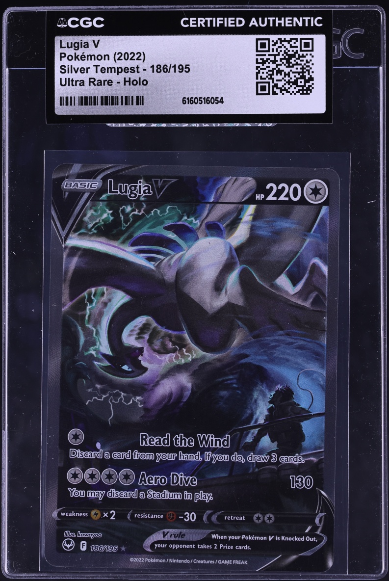 2022 Pokemon Sword & Shield Silver Tempest Full Art Lugia V #186 CGC AUTH