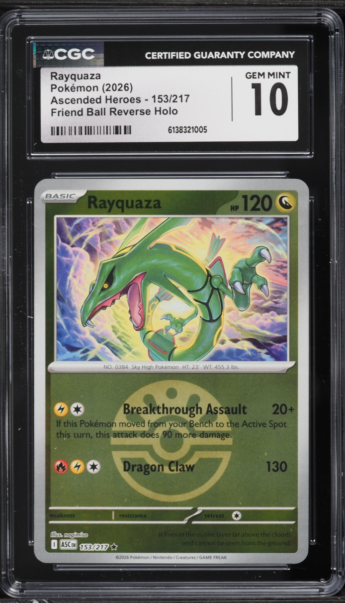 2026 Pokemon Mega Evolution Ascended Heroes Friend Ball Reverse Holo Rayquaza #153 CGC 10 GEM
