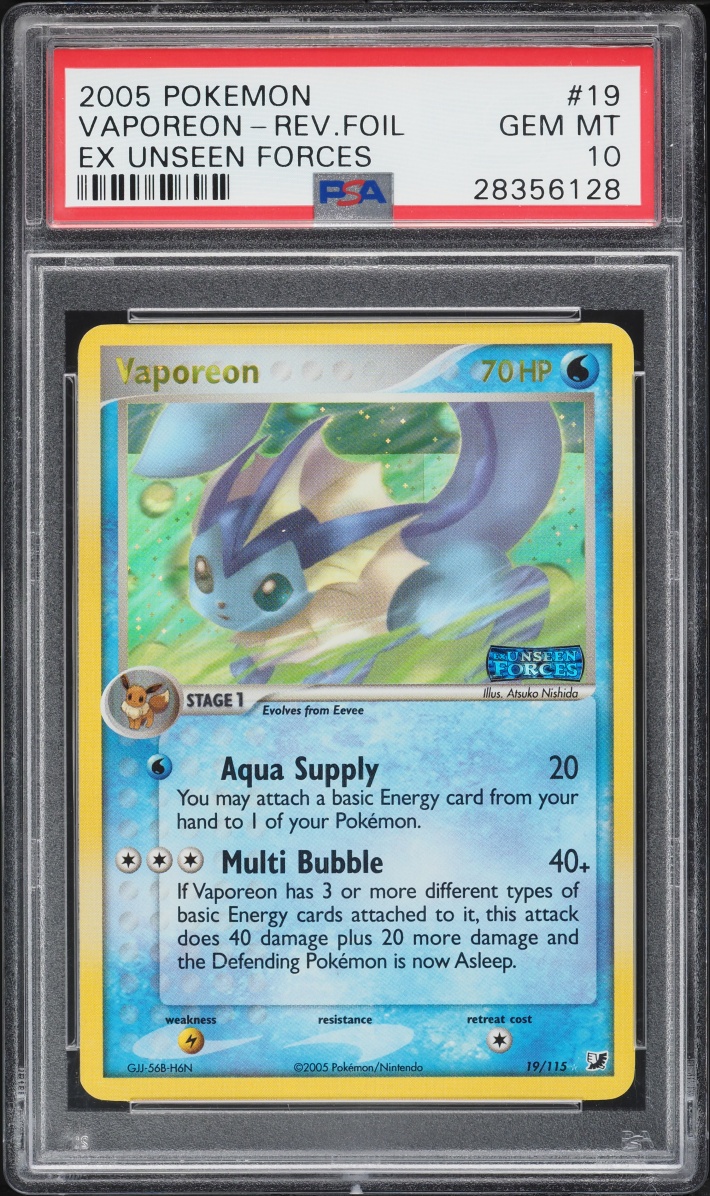 2005 Pokemon EX Unseen Forces Reverse Holo Vaporeon #19 PSA 10 GEM MINT