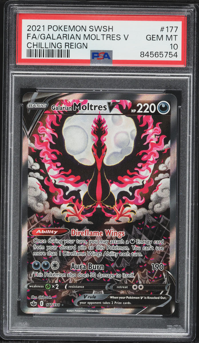 2021 Pokemon Sword & Shield Chilling Reign Alt Art Galarian Moltres V #177 PSA 10 GEM MINT