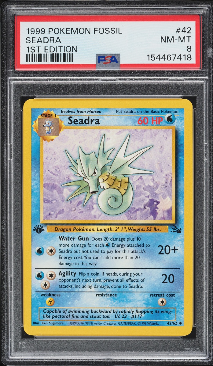 1999 Pokemon Fossil 1st Edition Seadra #42 PSA 8 NM-MT